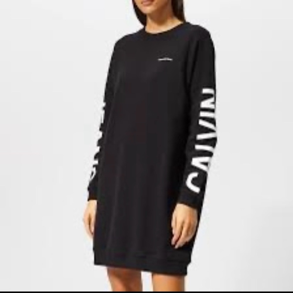Calvin Klein Jeans Black Oversized Sweatshirt Dress Logo Long Crewneck S